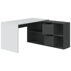Scrivania modulabile bianca e antracite 136x139cm con libreria - Abby