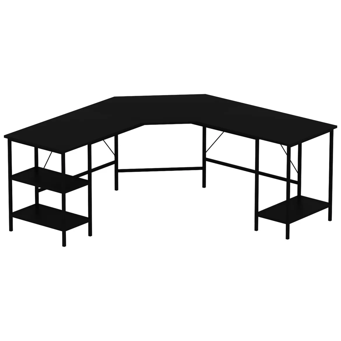 Scrivania Nero Angolare 4 Ripiani 180x60x76h cm, 3 Vani - Arcano