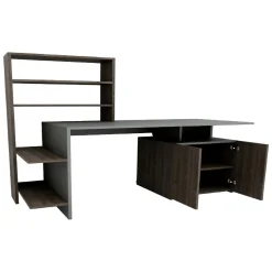 Scrivania Nero Antracite Marrone 8 Ripiani 2 Ante 146x60x74h cm, 7 Vani - Recco