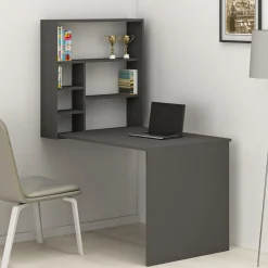 Scrivania Nero Antracite 5 Ripiani 6 Vani 59x90x74h cm, con Libreria - Veglio