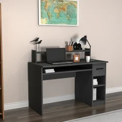 Scrivania Nero Antracite 5 Ripiani un Cassetto 120x93x55h cm, 5 Vani - Roletto