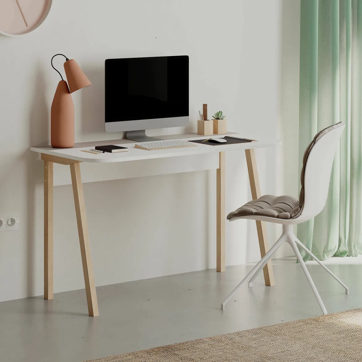 Scrivania No beige e bianca 120x60cm - Alpone