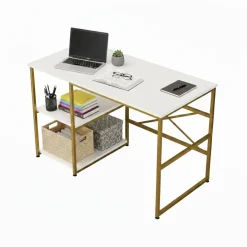 Scrivania No bianca e oro 120x60cm con libreria - Giusto