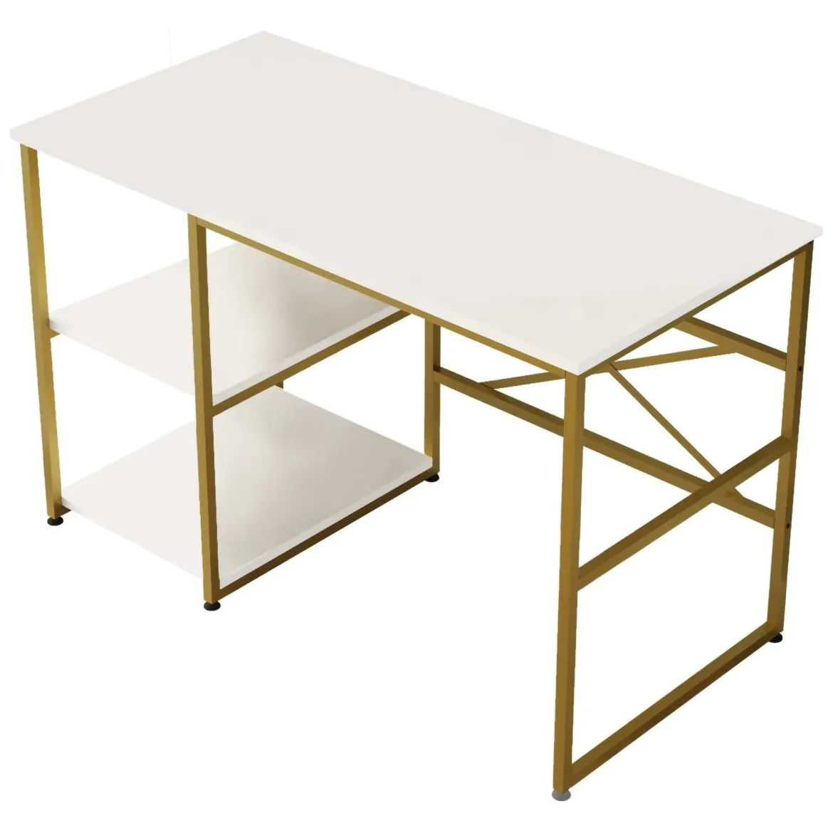 Scrivania No bianca e oro 120x60cm con libreria - Giusto