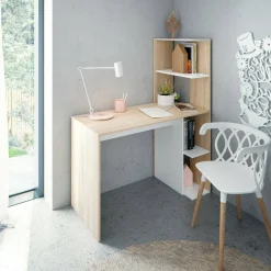Scrivania salvaspazio bianca e rovere 110x52cm con libreria - Abba