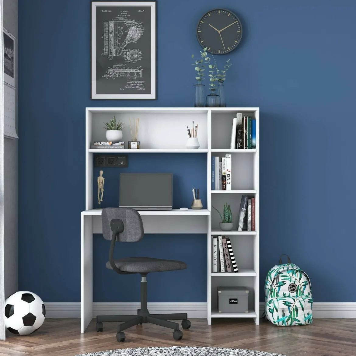 Scrivania studio bianca 113x40cm con libreria - Arapaho