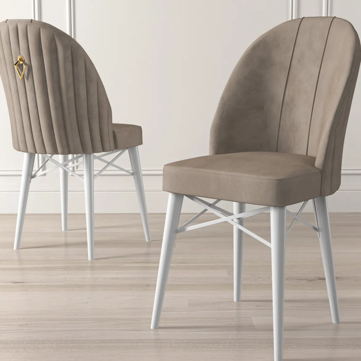Sedia Beige Bianco 6 Sedie Imbottito, Peso Supportato 120 kg - Perillis