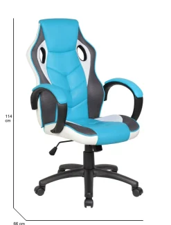 Sedia con ruote imbottita con braccioli in ecopelle blu - Eulalia