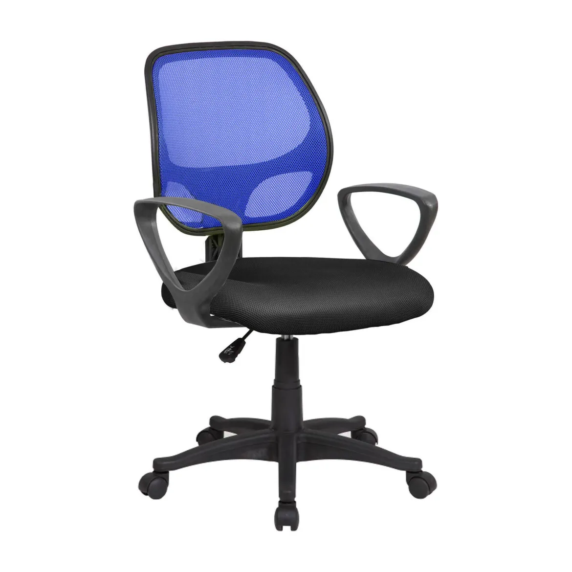 Sedia con ruote imbottita con braccioli in ecopelle nera e blu - Filiberta