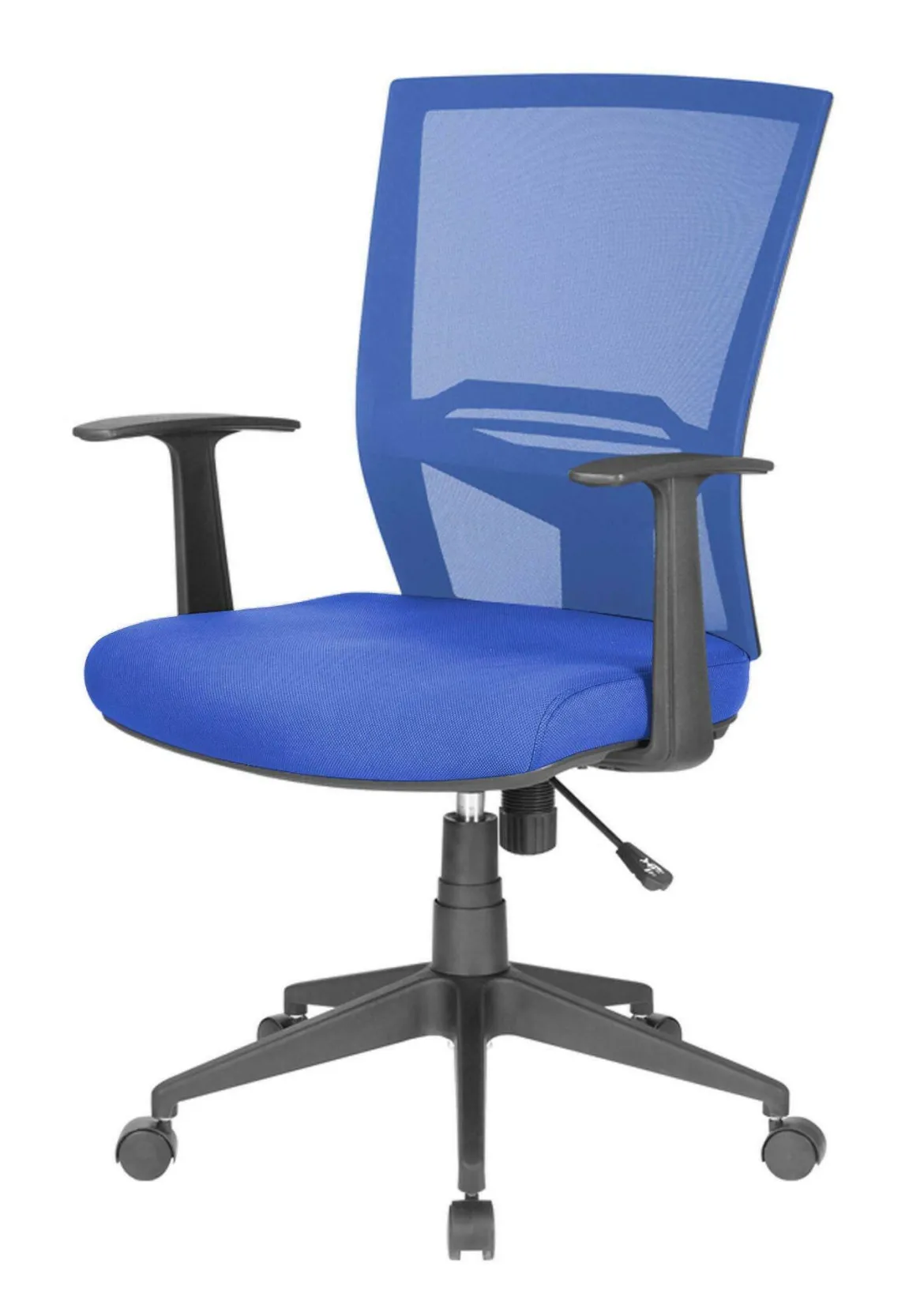 Sedia con ruote imbottita con braccioli in tessuto blu e azzurra - Urbana