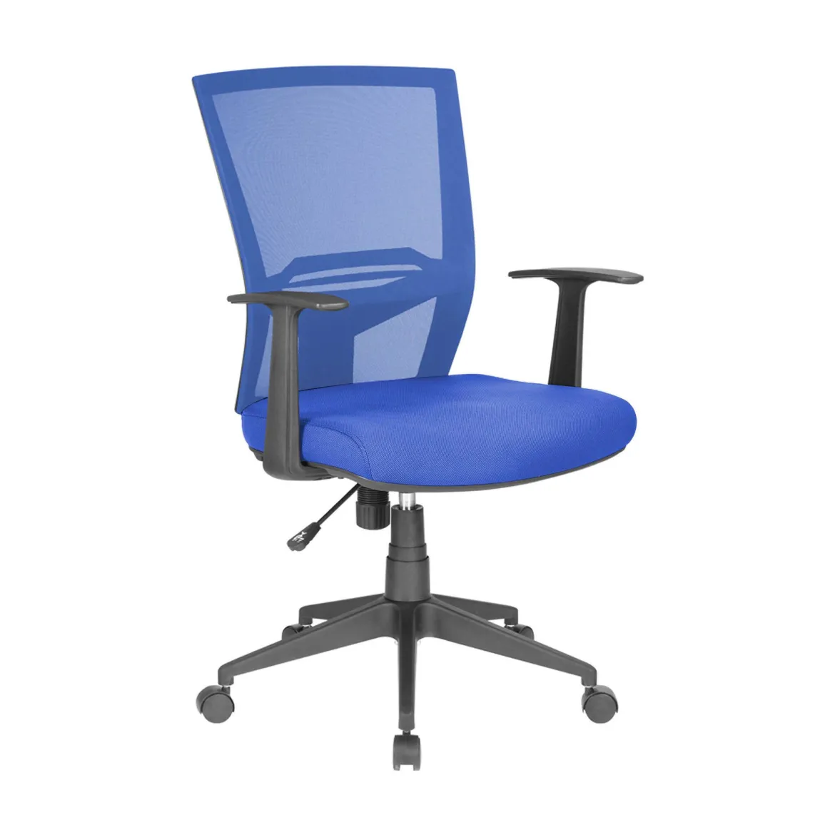 Sedia con ruote imbottita con braccioli in tessuto blu e azzurra - Urbana