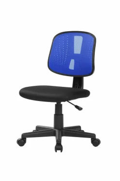 Sedia da computer con ruote imbottita con braccioli in ecopelle nera e blu - Cefeo