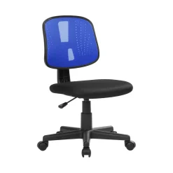 Sedia da computer con ruote imbottita con braccioli in ecopelle nera e blu - Cefeo