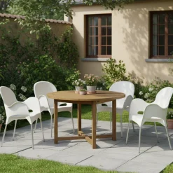 Sedia da Esterno Beige 4 Sedie Impilabile, Braccioli Made in Italy - Raimund