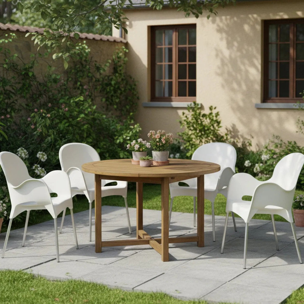 Sedia da Esterno Beige 4 Sedie Impilabile, Braccioli Made in Italy - Raimund