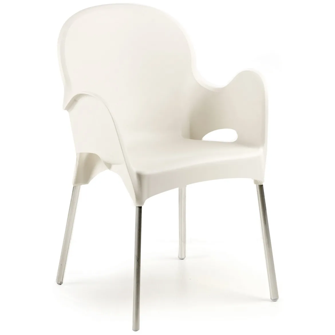Sedia da Esterno Beige una Sedia Impilabile, Braccioli Made in Italy - Vashti