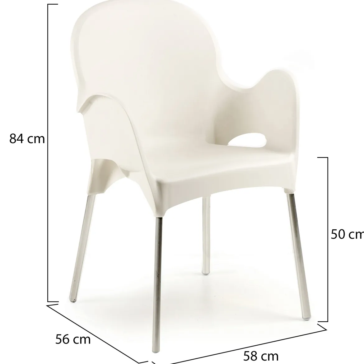 Sedia da Esterno Beige una Sedia Impilabile, Braccioli Made in Italy - Vashti