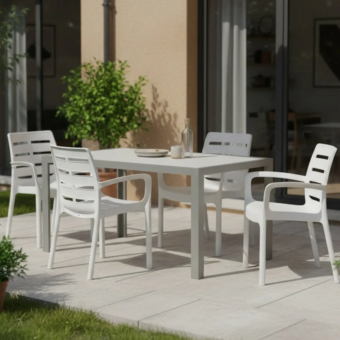 Sedia da Esterno Bianco 4 Sedie Impilabile, Braccioli Made in Italy - Excel