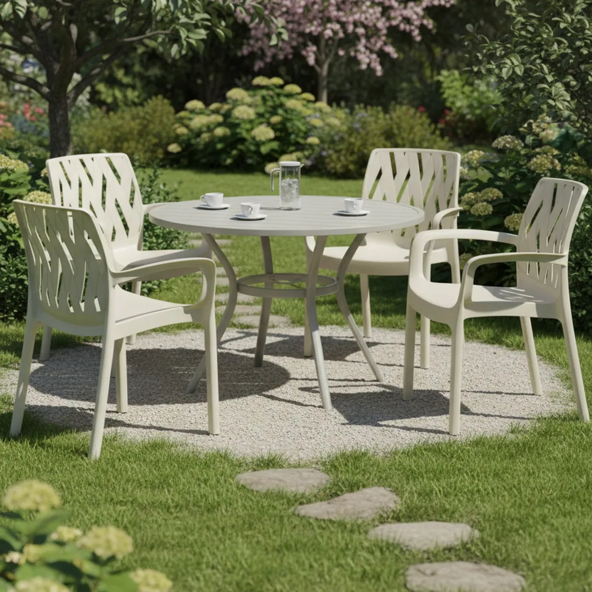 Sedia da Esterno Bianco 4 Sedie Impilabile, Braccioli Made in Italy - Sapps