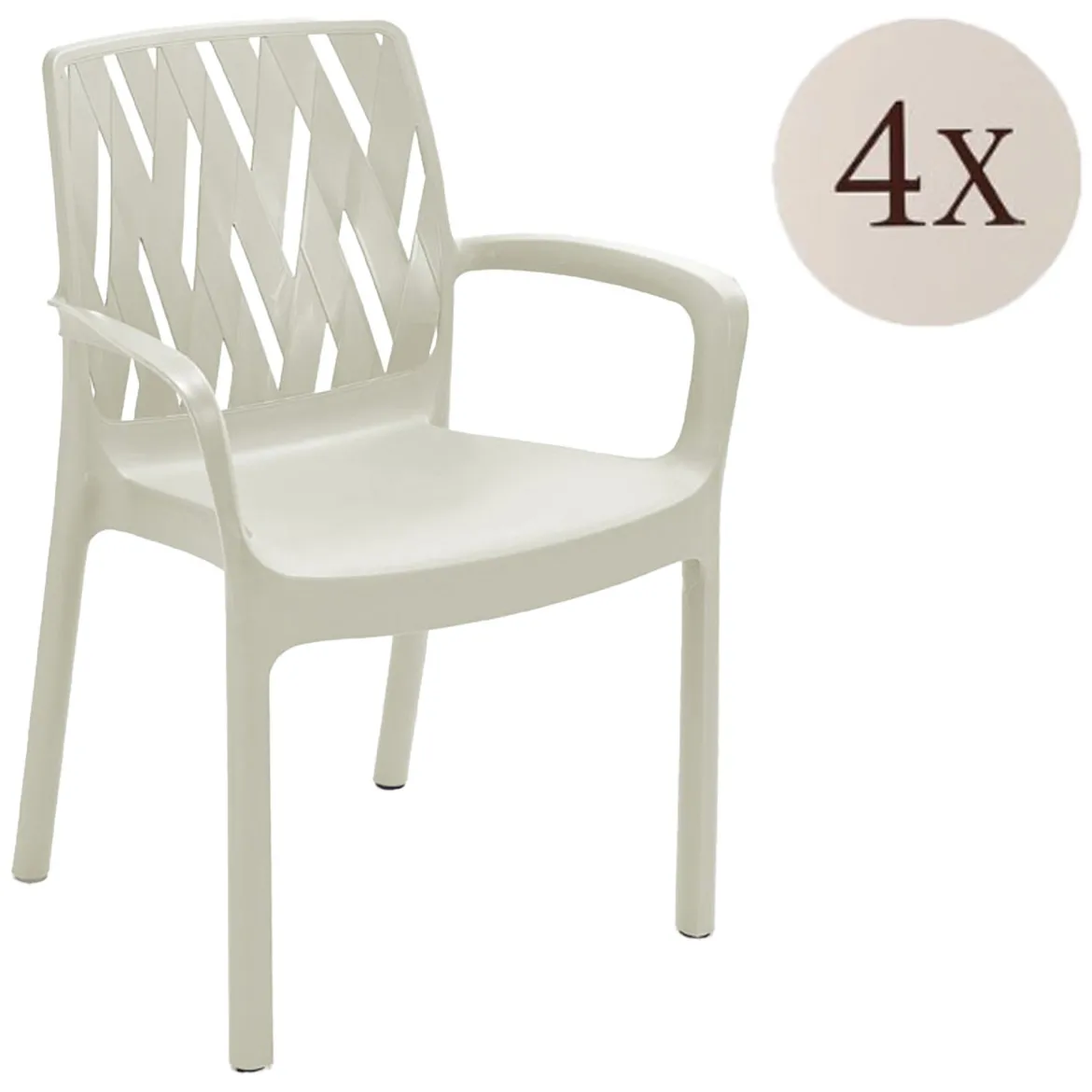 Sedia da Esterno Bianco 4 Sedie Impilabile, Braccioli Made in Italy - Sapps