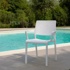 Sedia da Esterno Bianco una Sedia Impilabile, Braccioli - Monzuno