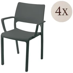 Sedia da Esterno Nero Antracite 4 Sedie Braccioli, Peso Supportato 120 kg Made in Italy - Cambon