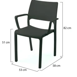 Sedia da Esterno Nero Antracite 4 Sedie Braccioli, Peso Supportato 120 kg Made in Italy - Cambon