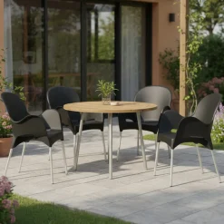 Sedia da Esterno Nero Antracite 4 Sedie Impilabile, Braccioli Made in Italy - Raimund