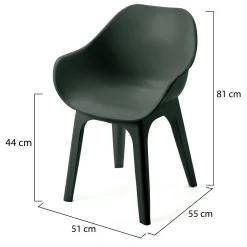 Sedia da Esterno Nero Antracite una Sedia Impilabile, Braccioli Made in Italy - Vashti