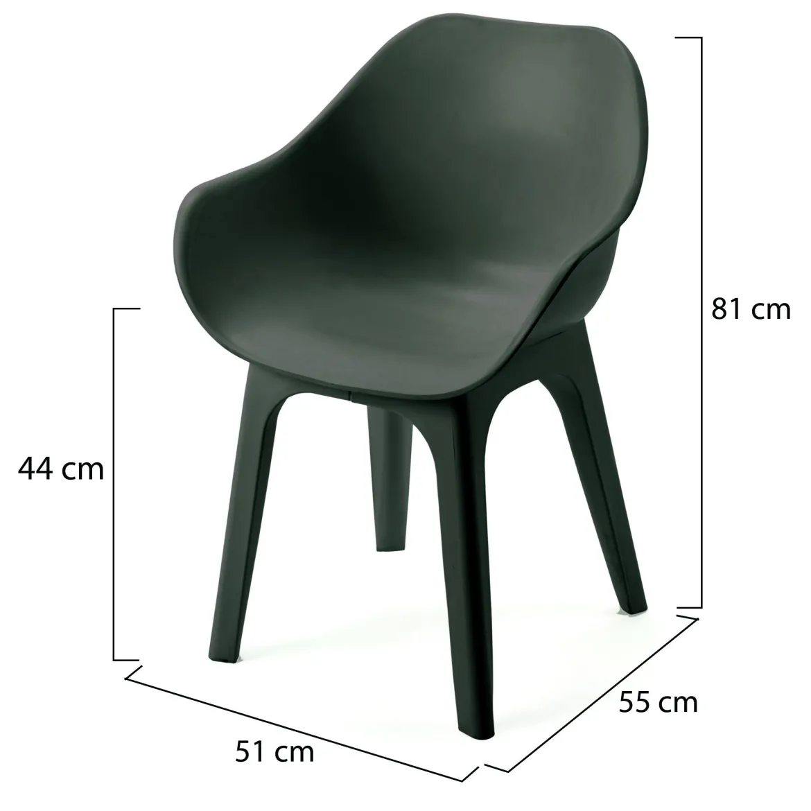 Sedia da Esterno Nero Antracite una Sedia Impilabile, Braccioli Made in Italy - Vashti