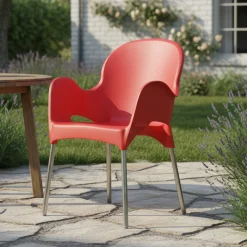 Sedia da Esterno Rosso una Sedia Impilabile, Braccioli Made in Italy - Vashti