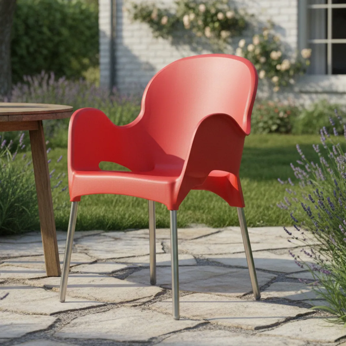 Sedia da Esterno Rosso una Sedia Impilabile, Braccioli Made in Italy - Vashti