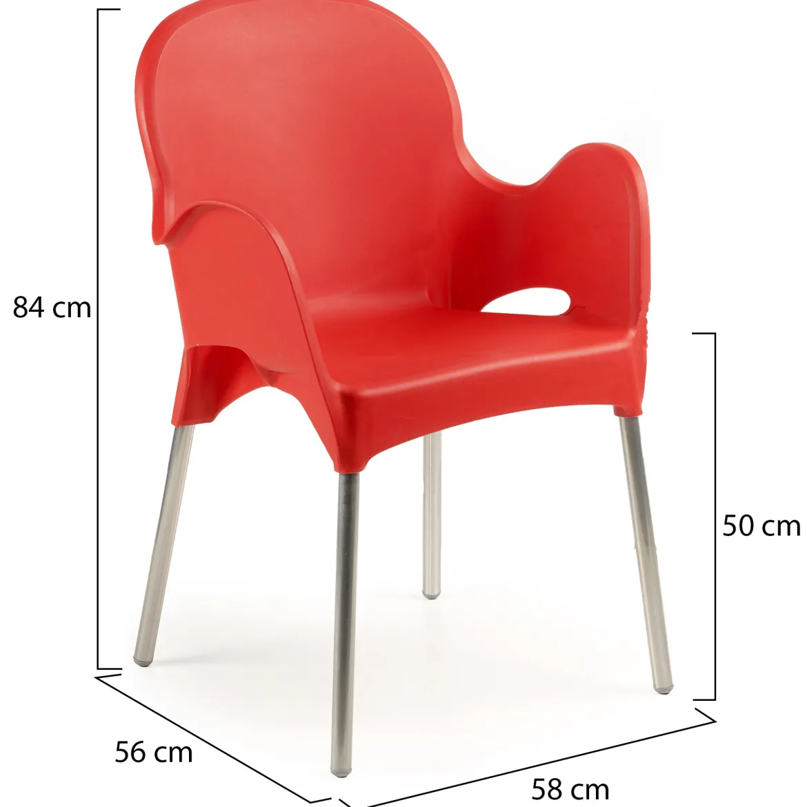 Sedia da Esterno Rosso una Sedia Impilabile, Braccioli Made in Italy - Vashti