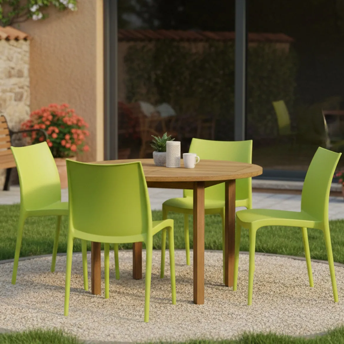 Sedia da Esterno Verde 4 Sedie Impilabile, Peso Supportato 120 kg Made in Italy - Grover