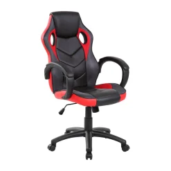 Sedia da gaming imbottita con braccioli in ecopelle nera e rossa - Urbana