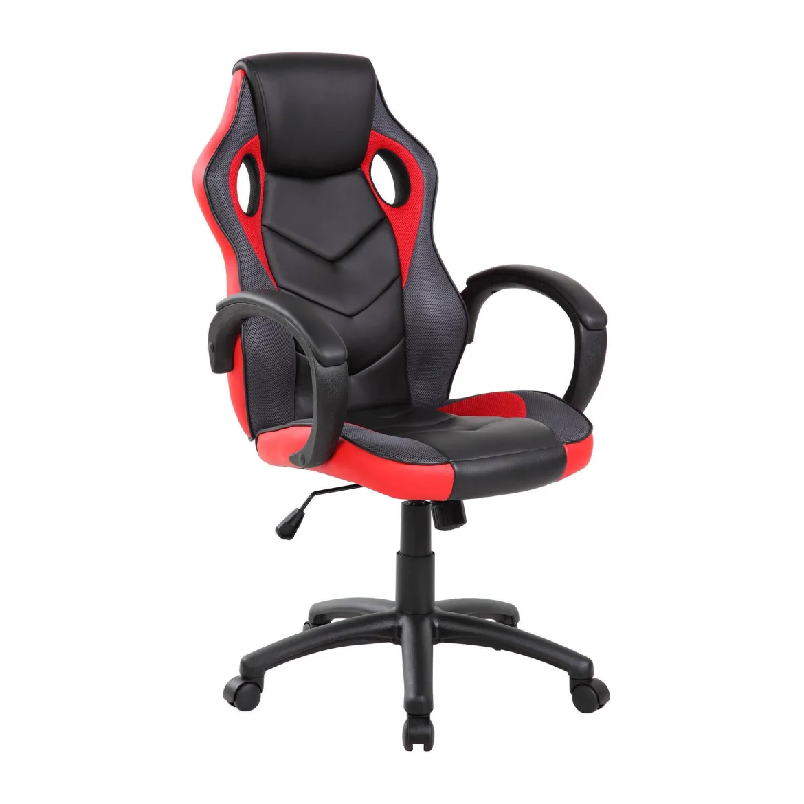 Sedia da gaming imbottita con braccioli in ecopelle nera e rossa - Urbana
