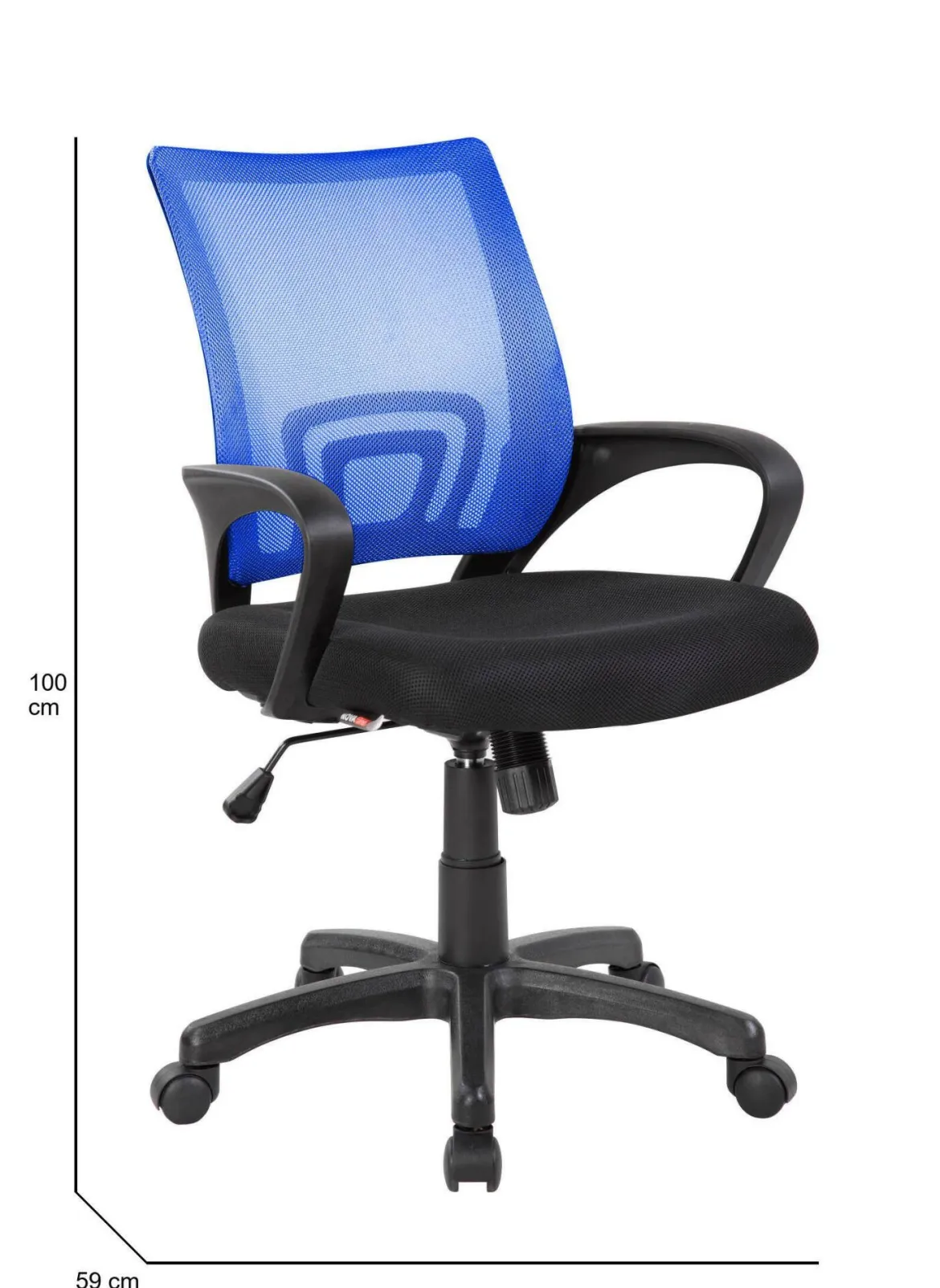 Sedia da studio con ruote con braccioli in tessuto nera e blu - Reticolo