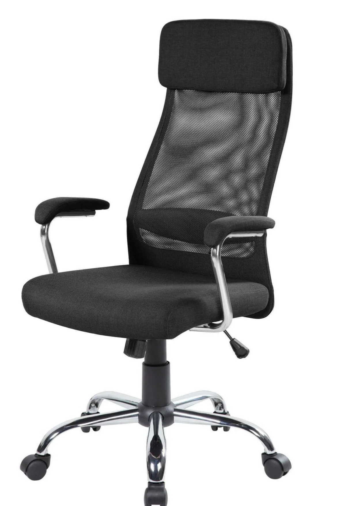 Sedia da ufficio con ruote con braccioli in tessuto nera - Jou