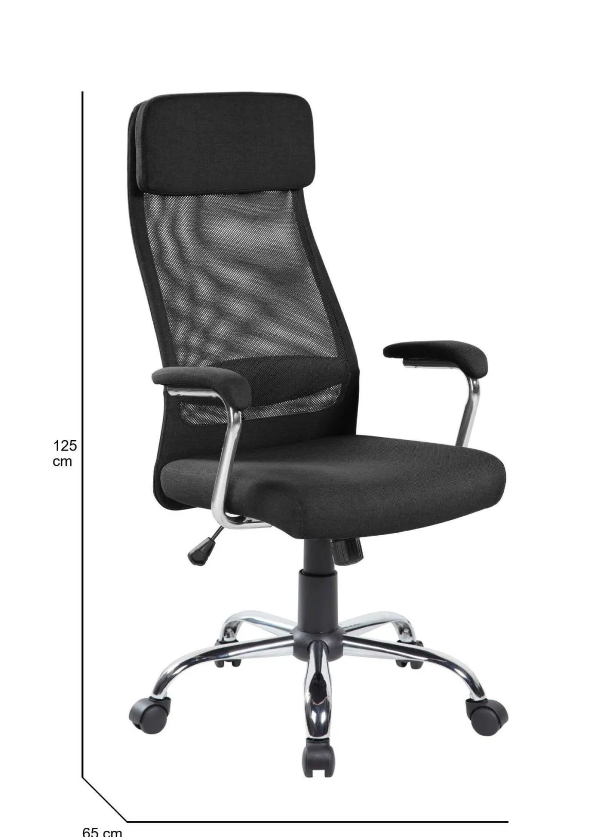 Sedia da ufficio con ruote con braccioli in tessuto nera - Jou