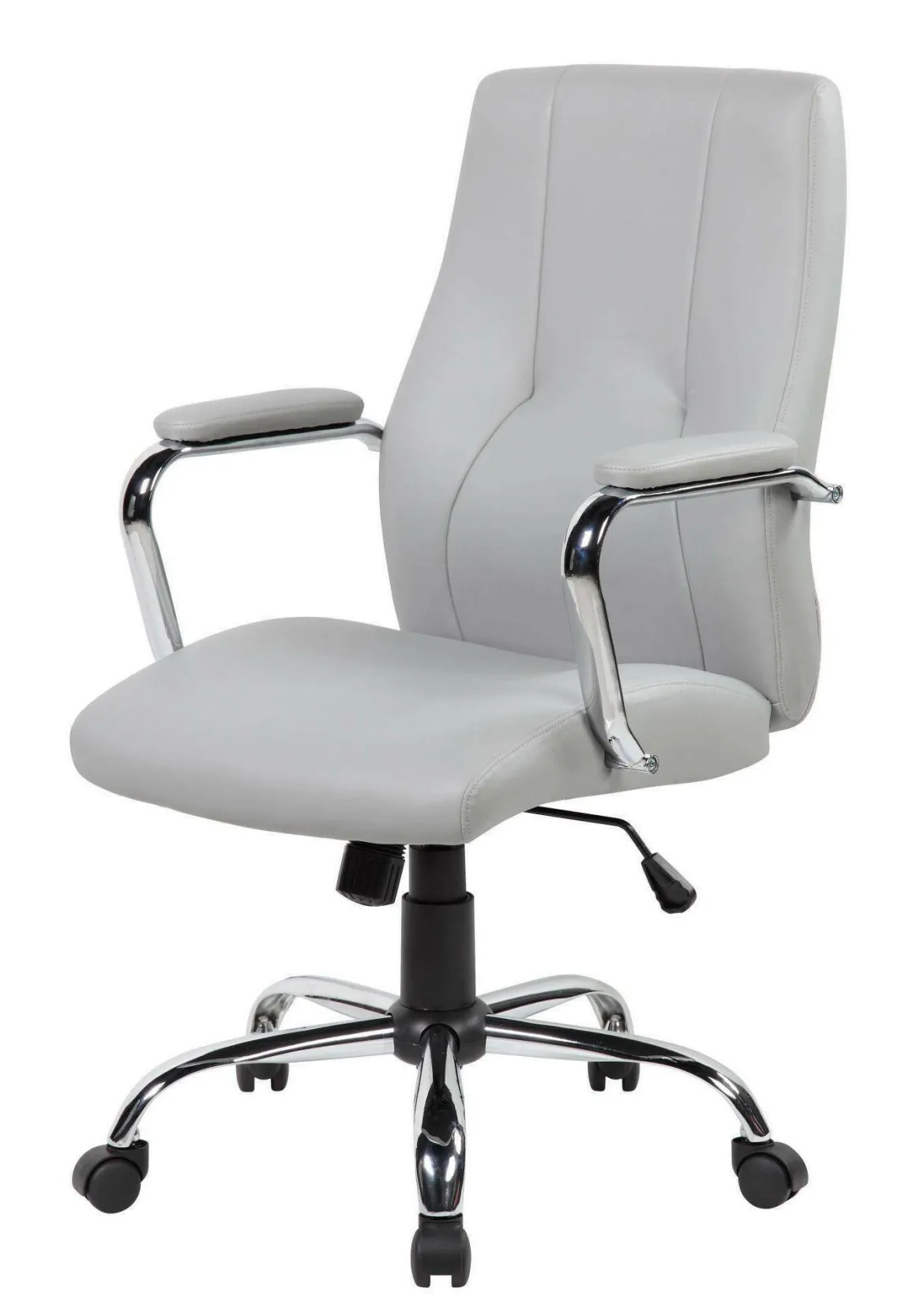 Sedia ergonomica con ruote imbottita con braccioli in ecopelle grigia - Yuki