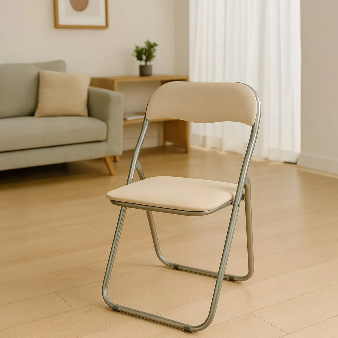 Sedia pieghevole imbottita beige struttura in metallo - Antenore