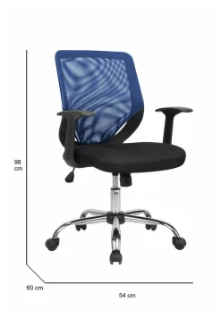 Sedia ufficio con ruote con braccioli in tessuto nera e blu - Baradili