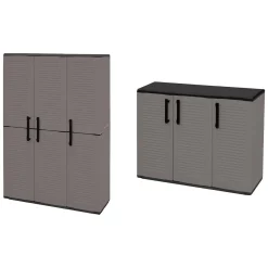 Set Armadi da Esterno Grigio Nero 4 Ripiani Apertura Battente, Resistente ai Raggi uv Impermeabile Made in Italy - Orvinio