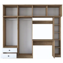 Set Camera da Letto Bianco Marrone Rovere Appendiabiti 6 Cassetti, 6 Ripiani - Redwood