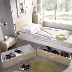 Set Camera da Letto Bianco Marrone Rovere Appendiabiti 6 Cassetti, 6 Ripiani - Redwood