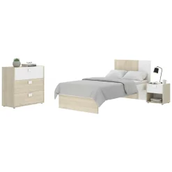 Set Camera da Letto Marrone Rovere Bianco 4 Cassetti 2 Ripiani, Ante - Oakhurst