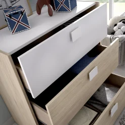 Set Camera da Letto Marrone Rovere Bianco 4 Cassetti 2 Ripiani, Ante - Oakhurst