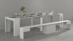 Set consolle allungabile 12 posti e 1 panca allungabile bianco - Badesi