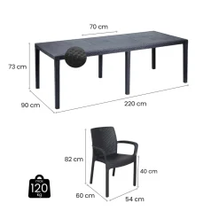 Set cortile tavolo allungabile 10 posti e 8 sedie antracite - Cortanze