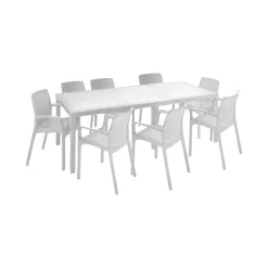 Set da esterno tavolo allungabile 10 posti e 8 sedie bianco - Cortanze